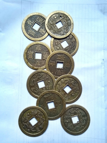 Imagem 2 de 5 de 10 Moedas Chinesas P/ Feng Shui I Ching Esoterismo 4cm Novo