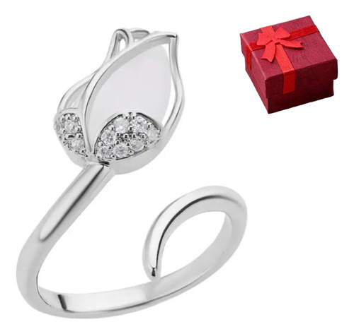 Anillo Para Mujer Hermoso Tulipán Plateado