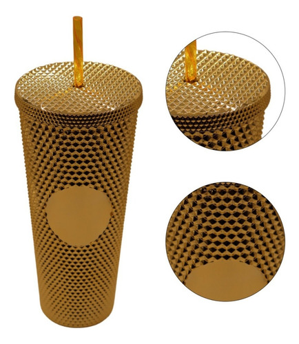 Termo Tumbler Vaso Studded Plastico Popote 700 Ml Colores Color Oro Claro Brillante