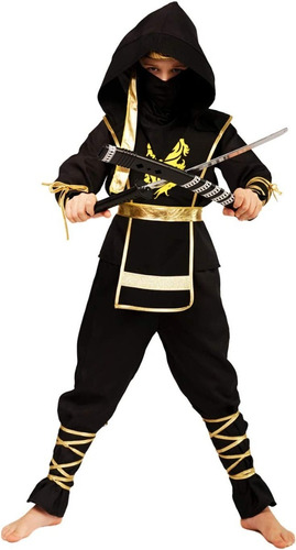 Divertido Disfraz Traje De Ninja Niño Dragon Dorado Shinobi