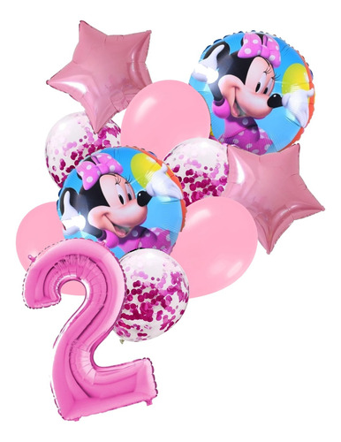 Pack 10 Globos Temática Minnie + Nro 80 Cm