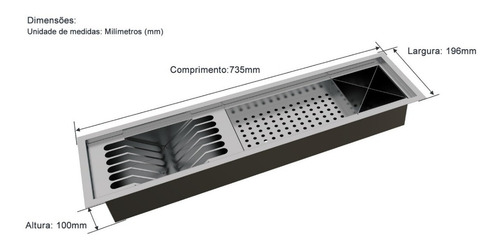 Calha Úmida Canal Equipado Escorredor Louça Inox Embutido