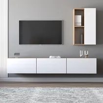 Comprar Combo Mesa De Tv Led Flotante + Bibliotecas Repisa - Living