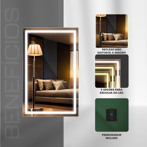 Espelho Grande Retangular Jateado Com Led 80x140 Cm Lapidado