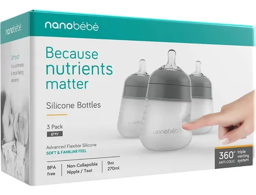 Nanobébé Biberón De Silicona Anti-cólicos 270ml/9oz 0m+ 3pz