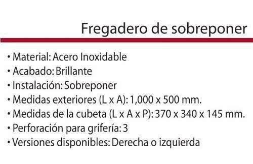 Fregadero Teka Sobreponer 100.50 1c 1e Der C/c 3ø 8261131