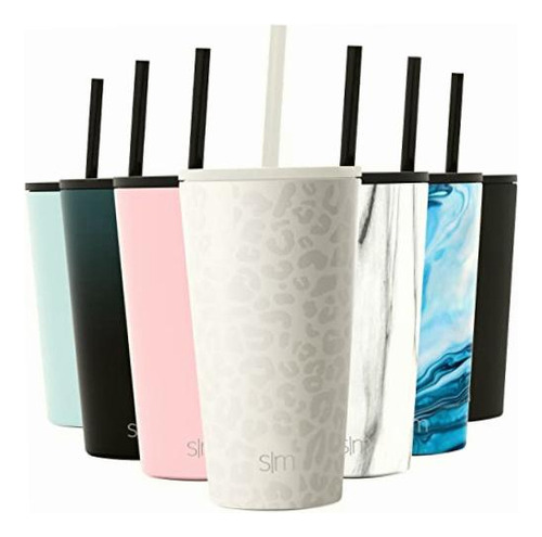 Simple Modern Insulated Tumbler With Lid And Straw | Iced Color Pattern: Cream Leopard