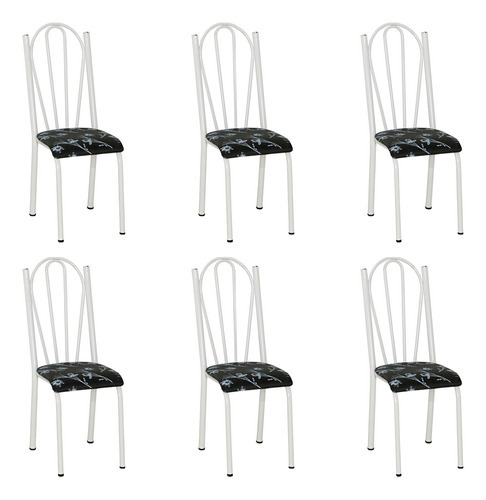 Kit 6 Cadeiras Alasca Estampado Florido Pés De Ferro Branco