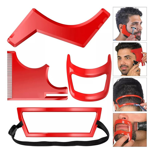 4pzs Plantilla Para Barba Bigote Peine Herramienta Moldear F Color Rojo