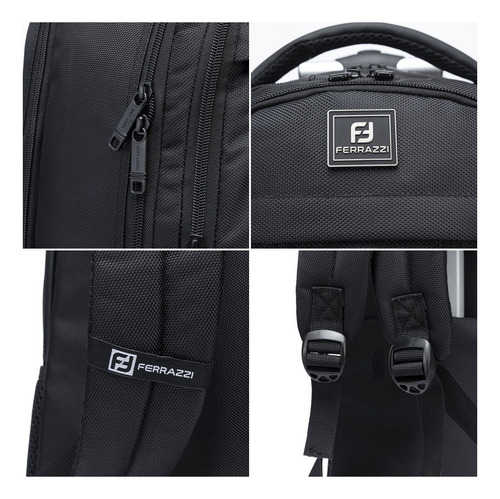 Mochila Executiva De Rodinhas Resistente Trabalho Notebook Cor Preto Desenho Do Tecido Liso