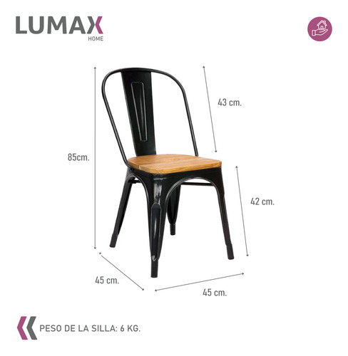 Silla Tolix Negra Con Madera Hogar Pub Muebles Metinca
