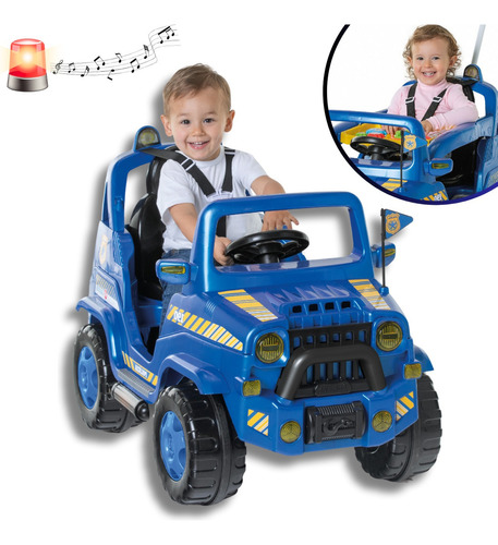 Carrinho De Passeio Infantil Jeep Diipi Policia Azul Calesit Cor Azul polícia