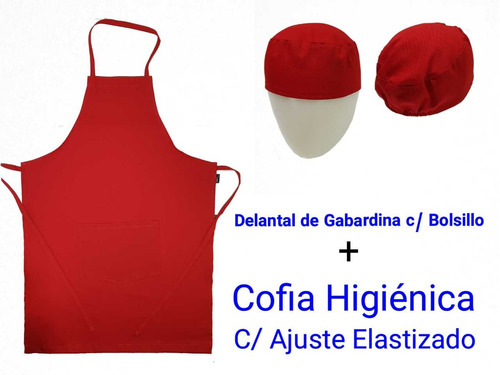 Delantal C/bols + Cofia Colors Iguales O Combin. /gabardina