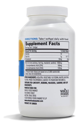 Suplemento 365 Da Whole Foods Market Omega 3 180 Cápsulas Ge