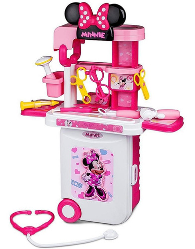 Maleta De Viagem Minnie Médico Play Set 3 Em 1 Multikids