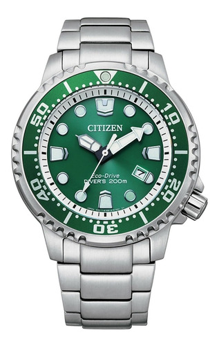 Reloj Citizen Promaster Eco-Drive BN0158-85x 200 m, color de correa plateado, color de fondo verde