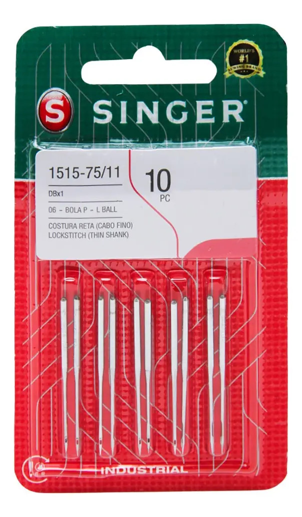 Agulha De Máquina Singer 1515 Reta N.11 Cabo Fino Com 10und Cor Aço