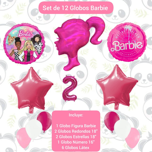 Set 12 Globos Decoración Cumpleaños Barbie Combo Fiesta
