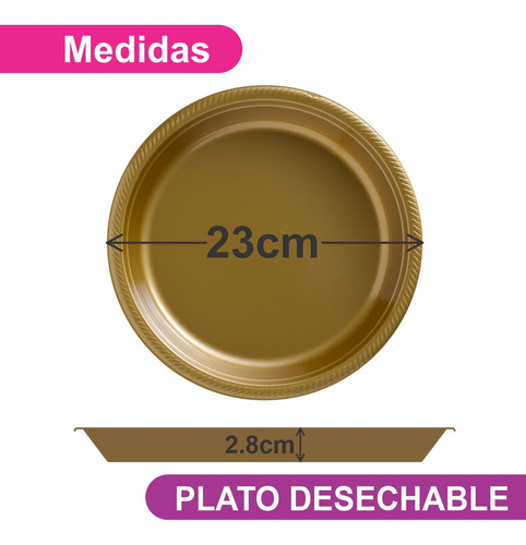 Plato Grande De Plástico Desechable Granmark - 20 Pz Dorado