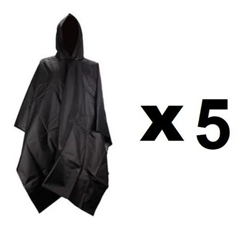 Imagen 2 de 3 de Poncho De Lluvia Agua Pvc Negro Transparente Amarillo X 5 Un