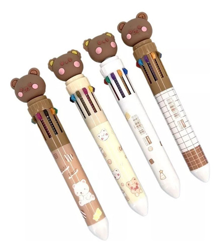 Bolígrafo Push Type Bear, 4 Lápices De Colores