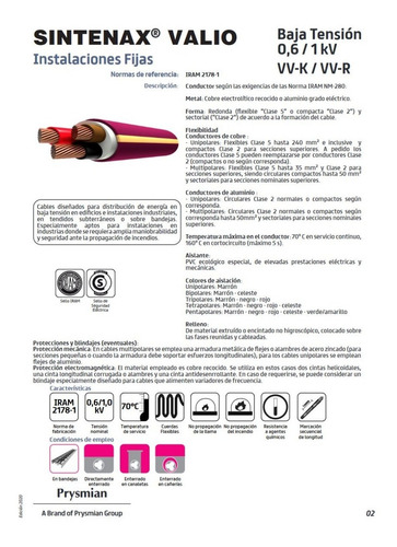 Imagen 2 de 4 de Cable Prysmian Sintenax 2x6mm2 Iram 2178-1