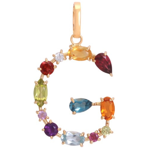 Pingente Letra 2cm Com Pedras Naturais Em Ouro 18k