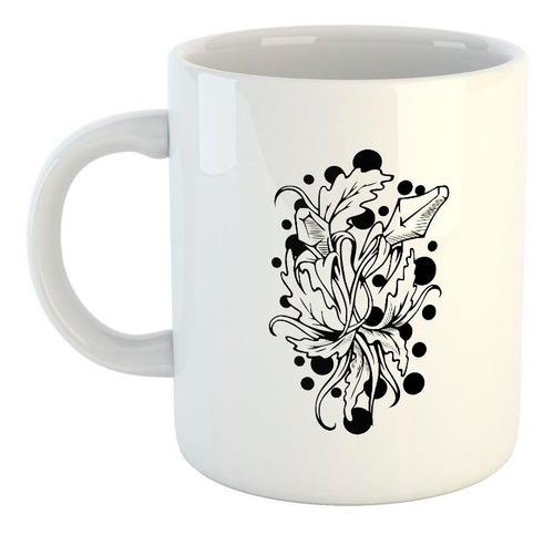 Taza De Ceramica Tattoo Petalos Flores Ramas Hojas