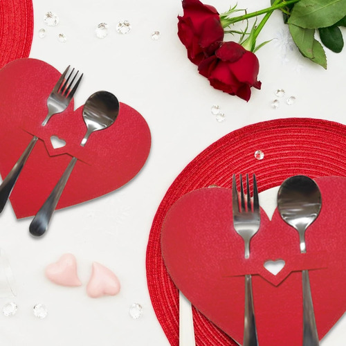 15 Piezas De Cubiertos De Corazón De San Valentín Rojo En Fo