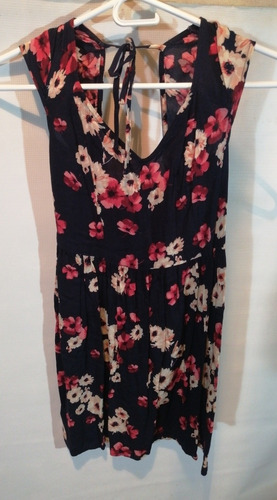 Vestido Dama, Marca Hollister, Negro Con Flores, Talla Xs (Usado)
