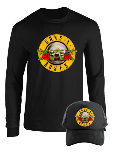 Guns And Roses Camiseta Manga Larga Camibuso Gorra Combo