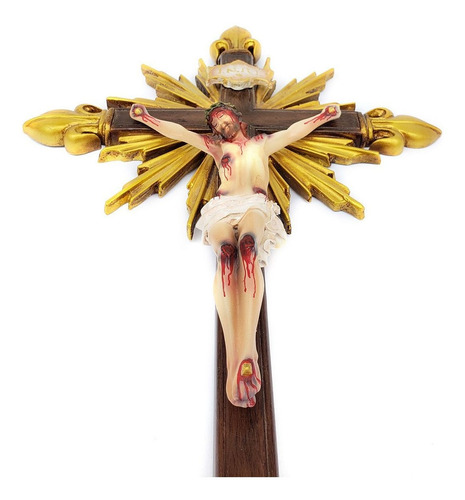 Imagem 5 de 5 de Crucifixo Resplendor C/ Pontas Flor De Liz 38cm