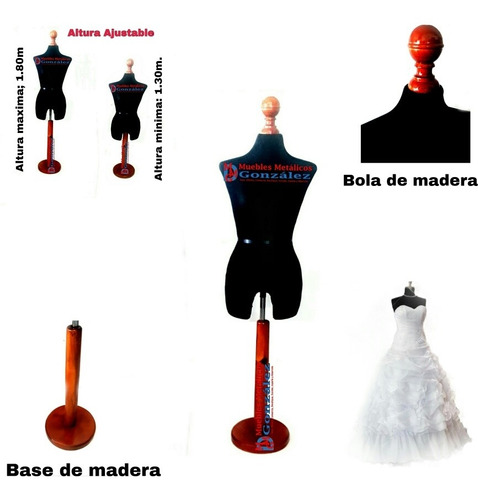 Exhibidor De Vestidos Maniqui De Dama Con Base De Madera