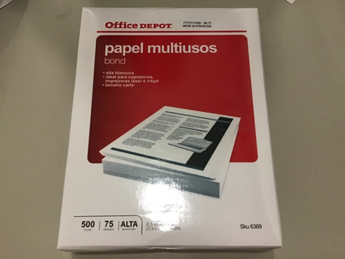 Hoja Tamaño Carta Bond Paquete De 500 Hojas Office Depot | Meses sin  intereses