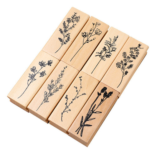 Set De 4 Flores Y Plantas En Pasto Elegante De Madera