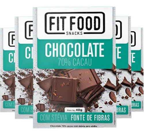 Kit Com 5 Chocolate 70% Cacau Adoçado Com Stévia Fit Food