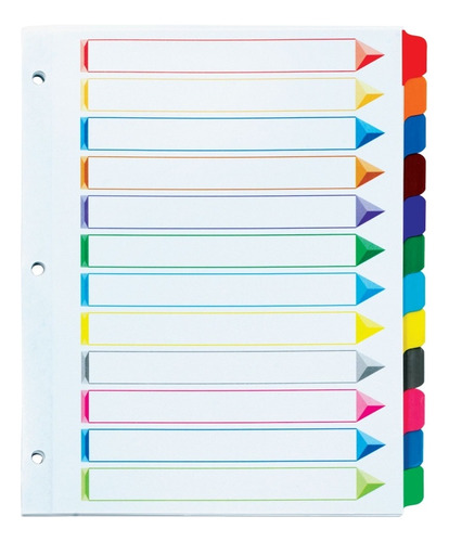 Separador De Hojas Para Carpeta De Argolla C/12 Divisiones