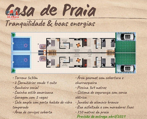 Imagem 3 de 7 de Casa Com Piscina E Área Verde Lado Praia À Venda, 64 M² Por R$ 299.000 - Balneário Jardim De Itanhaém (f/grandesp) - Itanhaém/sp - Ca5326