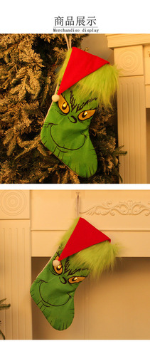 2 Pcs Saco De Doces Para Meias Brilhantes Grinch De Natal