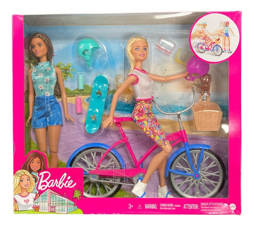 Set De Barbies Día De Paseo En Bicicleta Con Cachorro 