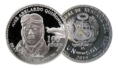 Moneda De Plata Un Nuevo Sol Jose Abelardo Quiñones 2014 Unc