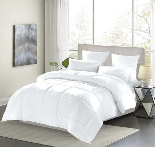 Acolchado Simil Plumon 1 1/2 Twin Super Calentito Abrigado Blanco Lisa