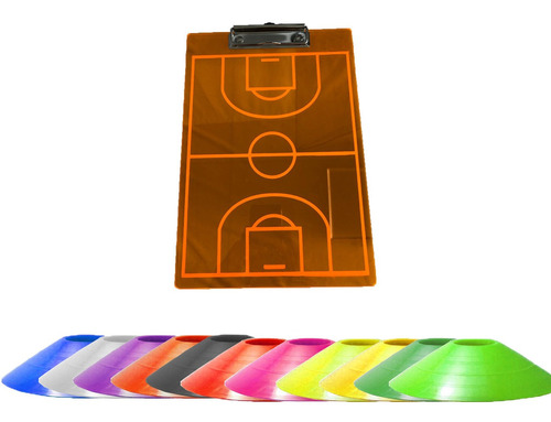 Kit 50 Platos + 1 Tabla Tactica Basquetbol Transparente