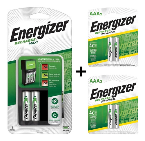 Combo Cargador Energizer Maxi + 2 Pilas Aa + 4 Pilas Aaa Rec