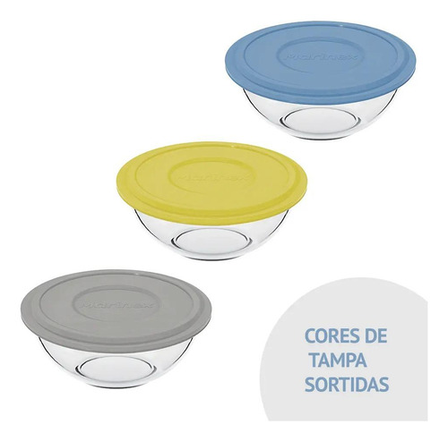 Tigela Marinex Plux Com Tampa 500ml Vidro Sortida Nadir Transparente
