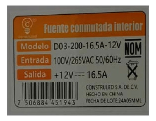 Fuente Poder Drive Construled 16.5a 12vreales 200w 110-220v