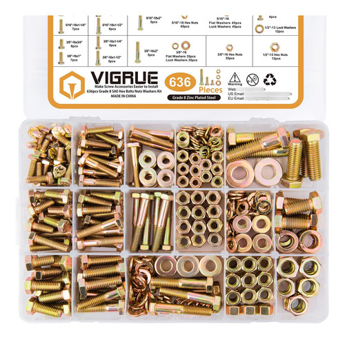 Kit 636 Pernos Grado 8 Arandelas Tuercas Alta Resistencia