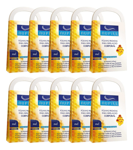10cx Folhas Prontas Depilação Corporal Mel Nupill 20 Folhas