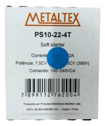 Soft Starter Metaltex 22a 7,5cv 220v 15cv 380v - Ps10-22-4t