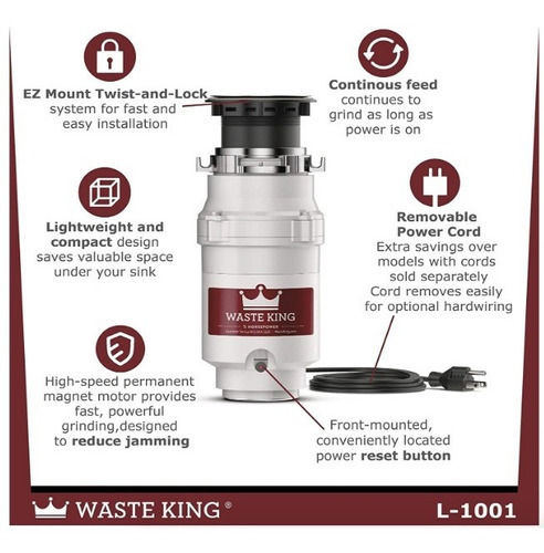 Triturador de alimentos Waste King Legend com eliminador de 1/2 HP